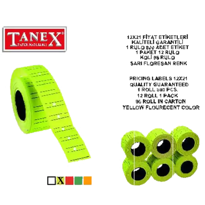 Tanex Fiyat Etiketi Çizgili 12X21 Fosforlu Sarı - 6lı Paket