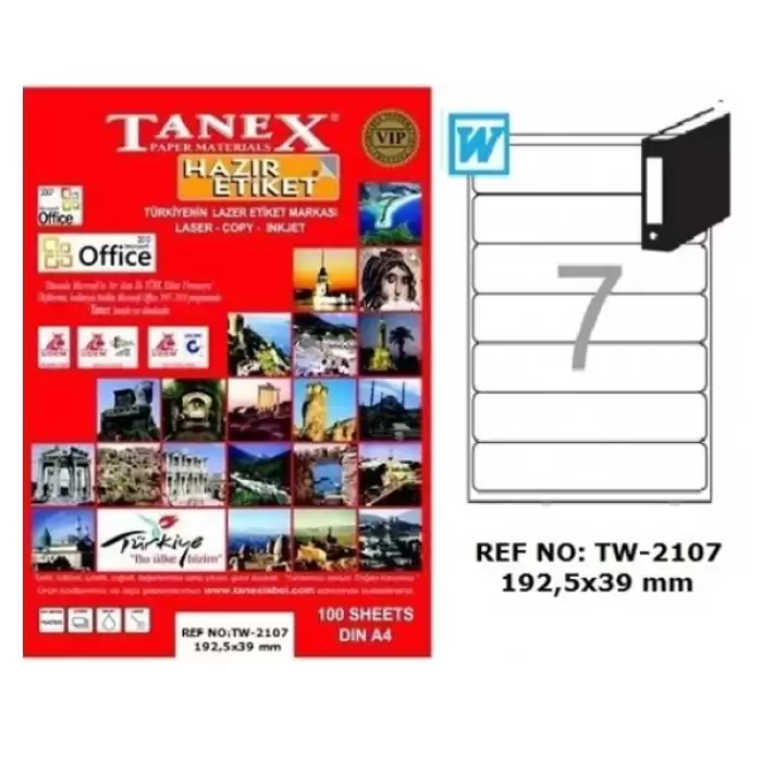 Tanex Laser Etiket 100 Yp 192.5X39 Laser-Copy-Inkjet Tw-2107