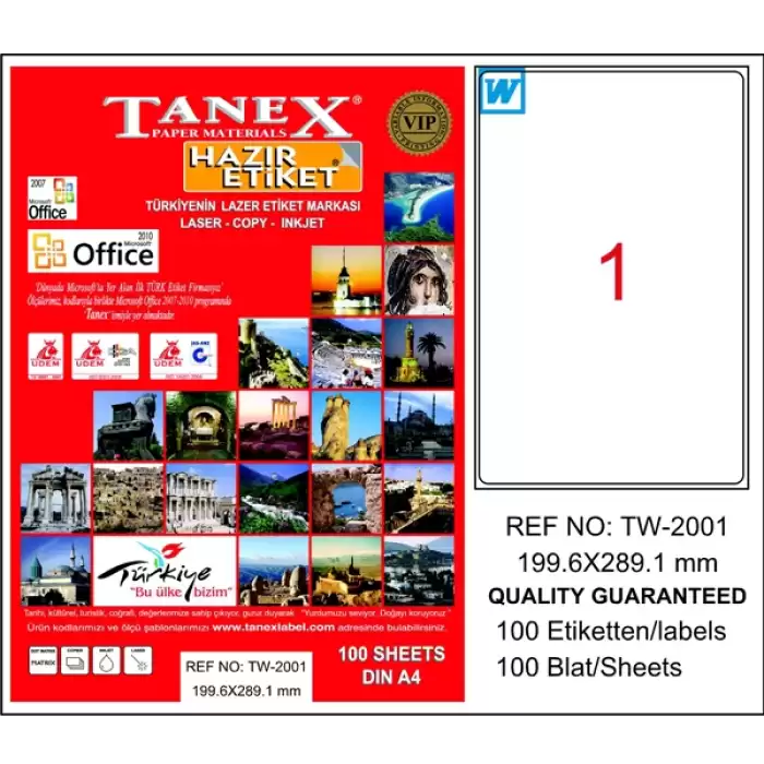 Tanex Laser Etiket 100 Yp 199.6X289.1 Laser-Copy-Inkjet Tw-2001