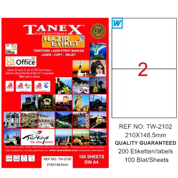 Tanex Laser Etiket 100 Yp 210X148.5 Laser-Copy-Inkjet Tw-2102