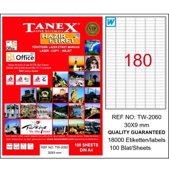 Tanex Laser Etiket 100 Yp 30X9 Laser-Copy-Inkjet Tw-2060