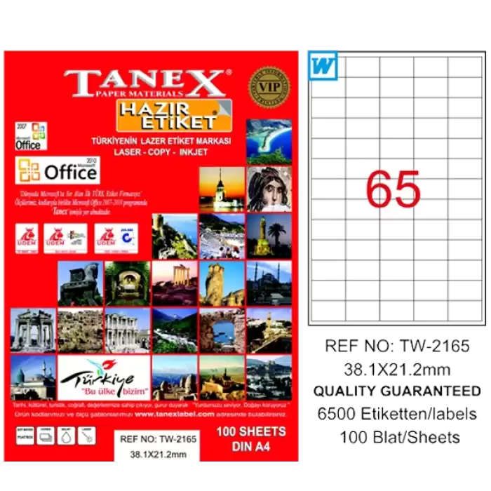 Tanex Laser Etiket 100 Yp 38X21 Mm Laser-Copy-Inkjet Tw-2165