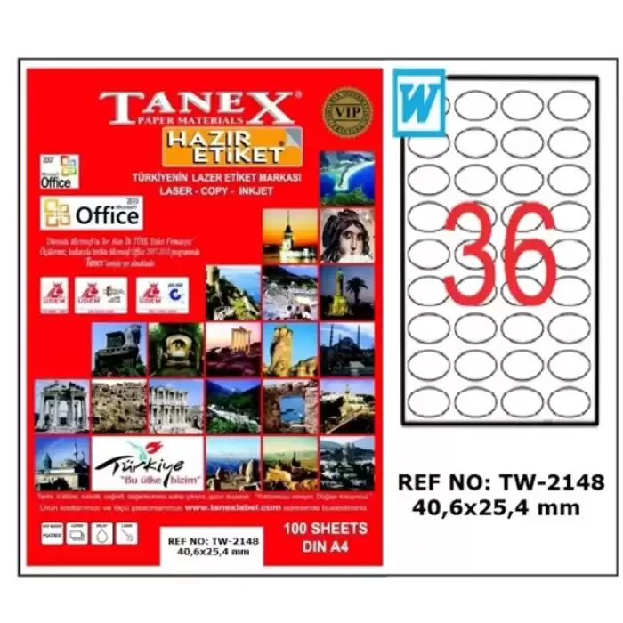 Tanex Laser Etiket 100 Yp 40X25 Mm Laser-Copy-Inkjet Tw-2148