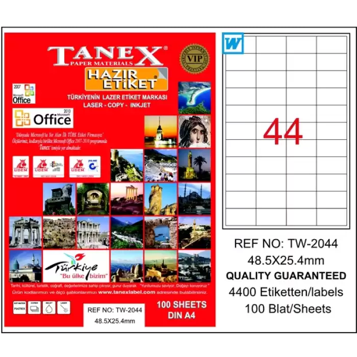 Tanex Laser Etiket 100 Yp 48X25 Mm Laser-Copy-Inkjet Tw-2044