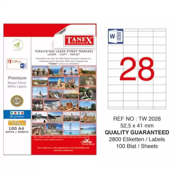 Tanex Laser Etiket 100 Yp 52X41 Mm Laser-Copy-Inkjet Tw-2028