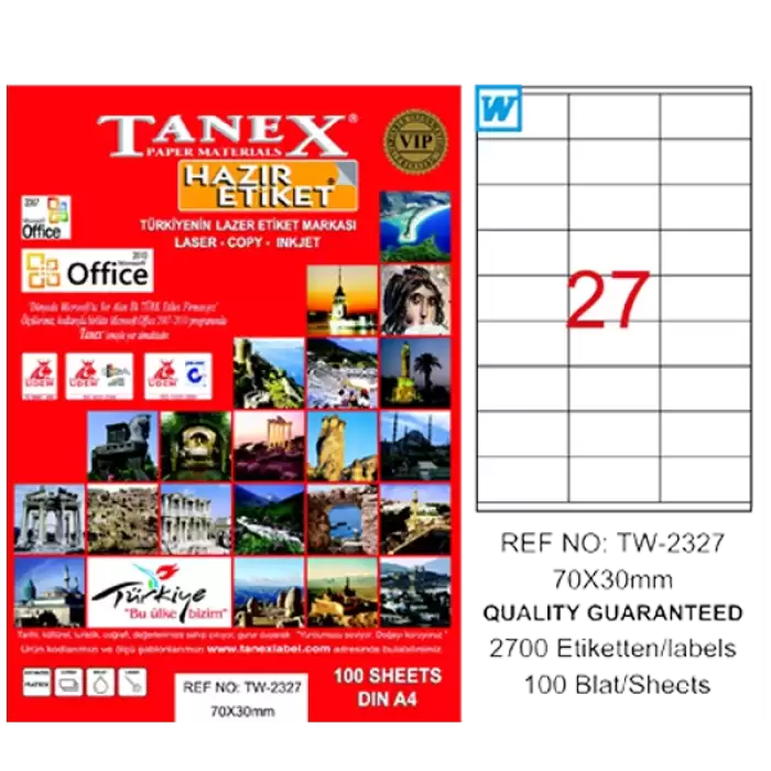 Tanex Laser Etiket 100 Yp 70X30 Laser-Copy-Inkjet Tw-2327