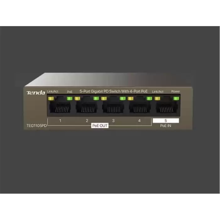 Tenda G0-5G-Poe 5 Port 4 Port Poe+ 10-100-1000 Switch Çelik Kasa Poe Router