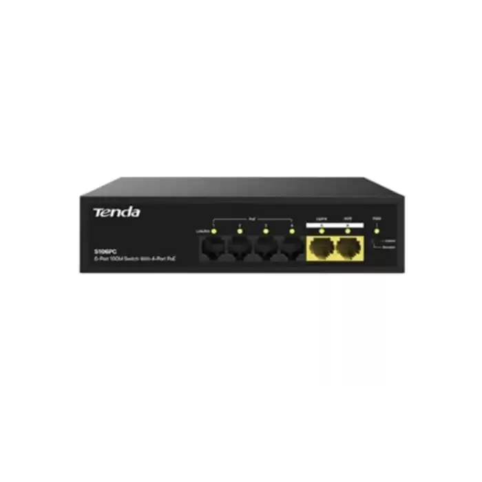 Tenda S106Pc 6 Port 4 Port Poe+ 10-100 Mbps + 2 Port Uplink Switch Çelik Kasa Rack Mount