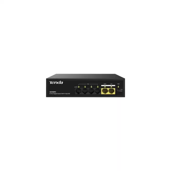 Tenda Sg106Pc 6 Port 4 Port Poe+ 10-100-1000 Mbps + 2 Port Uplink Switch Çelik Kasa Rack Mount