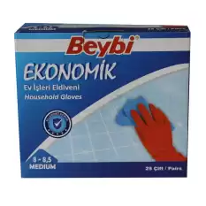 Beybi 8-8.5 Ekonomik 25Li Paket Lateks Kırmızı Eldiven Pamuk Kaplı İç Yüzey Terlemeyi Azaltır