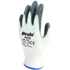 Beybi Nitril Poly Pn72 10 Beden Beyaz Gri Eldiven 12Li Paket