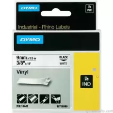 Dymo Rhinopro Renkli Vinil 9Mmx5,5M Siyah-Beyaz Şerit 18482