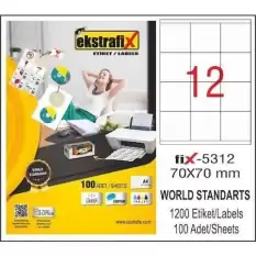 Ekstrafix Laser Etiket 100 Yp 70X70 Laser-Copy-Inkjet Fix-5312