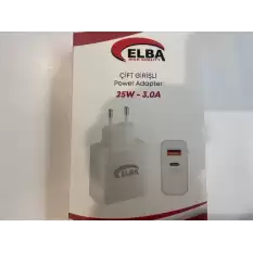 Elba Elb15 25W 3.0A Usb-A To Usb-C Çift Girişli Hızlı Şarj Akım Koruma Isıya Dayanıklı Ev Şarj Kafa