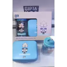 Gıpta Matara Mavi-Me Tritan Pipetli Desenli Bes.kabı Set