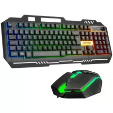 Hytech Hkm-X86 Quın Siyah Usb Gökkuşağı Zemin Aydınlatmalı Gaming Oyuncu Klavye + Mouse Set