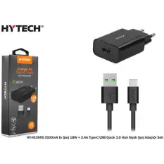 Hytech Hy-Xe36Tb 3500Ma Ev Şarj 18W + 2.4A Type-C Usb Quick 3.0 Hızlı Siyah Şarj Adaptör Seti