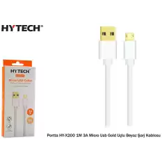 Hytech Portta Hy-X200 1M 3A Micro Usb Gold Uçlu Beyaz Şarj Kablosu