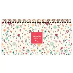 Keskin Color Spiralli Planner Krem Çiçek 13X27