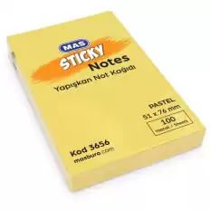 Mas Yapışkanlı Not Kağıdı 100 Syf 51X76 Pastel Sarı 3656 - 12li Paket