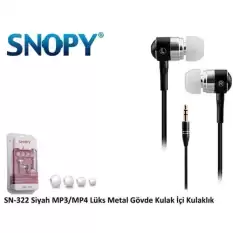 Snopy Sn-322 Kulak İçi Kulaklık Siyah Metal Gövde Kulaklık