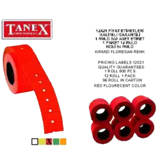 Tanex Fiyat Etiketi Çizgili 12X21 Fosforlu Kırmızı - 6lı Paket