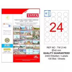 Tanex Laser Etiket 100 Yp 0.40 Mm Laser-Copy-Inkjet Yuvarlak Tw-2140