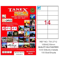 Tanex Laser Etiket 100 Yp 105X42.69 Laser-Copy-Inkjet Tw-2712