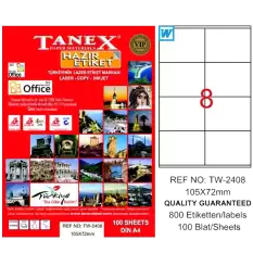 Tanex Laser Etiket 100 Yp 105X72 Laser-Copy-Inkjet Tw-2408