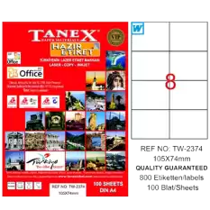Tanex Laser Etiket 100 Yp 105X74.25 Laser-Copy-Inkjet Tw-2374