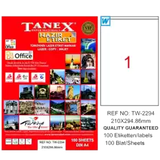 Tanex Laser Etiket 100 Yp 210X294,86 Laser-Copy-Inkjet Tw-2294