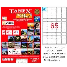 Tanex Laser Etiket 100 Yp 38.1X21.2 Laser-Copy-Inkjet Tw-2065