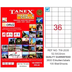 Tanex Laser Etiket 100 Yp 52.5X33 Laser-Copy-Inkjet Tw-2035
