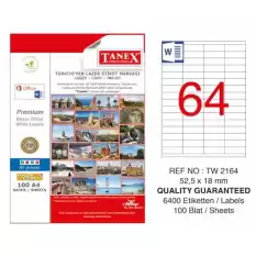 Tanex Laser Etiket 100 Yp 52X18 Mm Laser-Copy-Inkjet Tw-2164