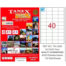Tanex Laser Etiket 100 Yp 52X29 Mm Laser-Copy-Inkjet Tw-2040