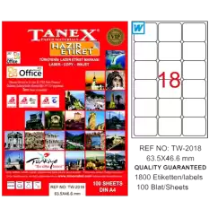 Tanex Laser Etiket 100 Yp 63.5X46.6 Laser-Copy-Inkjet Tw-2018