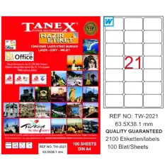 Tanex Laser Etiket 100 Yp 63X38 Mm Laser-Copy-Inkjet Tw-2021