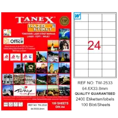 Tanex Laser Etiket 100 Yp 64X33 Mm Laser-Copy-Inkjet Tw-2533