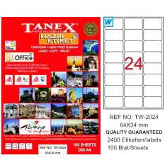 Tanex Laser Etiket 100 Yp 64X34 Laser-Copy-Inkjet Tw-2024