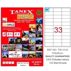 Tanex Laser Etiket 100 Yp 70X25 Laser-Copy-Inkjet Tw-2133