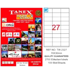 Tanex Laser Etiket 100 Yp 70X30 Laser-Copy-Inkjet Tw-2327
