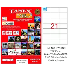 Tanex Laser Etiket 100 Yp 70X38 Laser-Copy-Inkjet Tw-2121