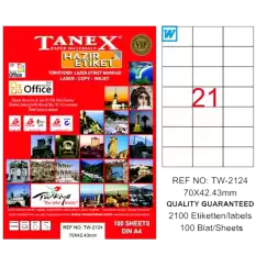 Tanex Laser Etiket 100 Yp 70X42,43 Mm Flo Turncu Laser-Copy-Inkjet Tw-2124
