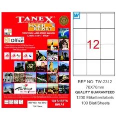 Tanex Laser Etiket 100 Yp 70X70 Laser-Copy-Inkjet Tw-2312