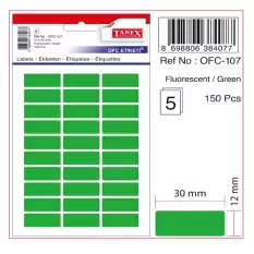 Tanex Ofis Etiketi Poşetli 12X30 Mm Fosforlu Yeşil Ofc-107 - 10lu Paket