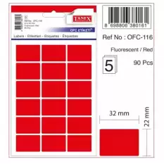 Tanex Ofis Etiketi Poşetli 22X32 Mm Fosforlu Kırmızı Ofc-116 - 10lu Paket