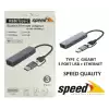 Speed Uet01 10-100-1000 Usb - Type C 3 Port Usb 3.0 Çoklayıcı Gigabit Ethernet Çevirici