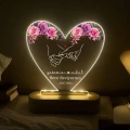 Çiçek Temalı Çiftler İçin Led Lamba, Kişiye Özel Gece Lambası, Özel Hediye Led Lamba