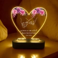 Çiçek Temalı Çiftler İçin Led Lamba, Kişiye Özel Gece Lambası, Özel Hediye Led Lamba