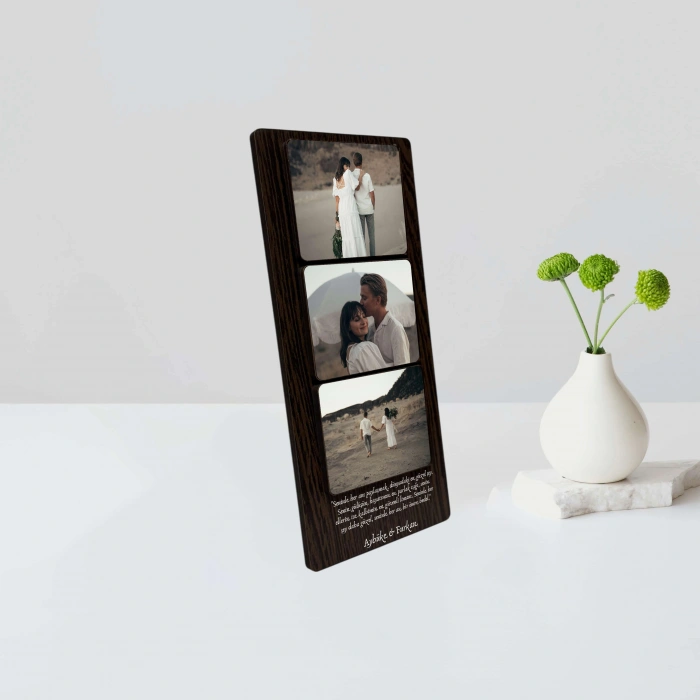 Kişiye Özel 6 mm MDF Fotoğraf Çerçevesi - Üç Bölmeli Sevgiliye Özel Fotoğraf Çerçevesi
